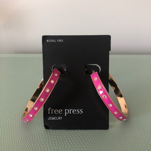 Free Press Pink-Gold-Rhinestone Big Hoops Earrings - Picture 6 of 9